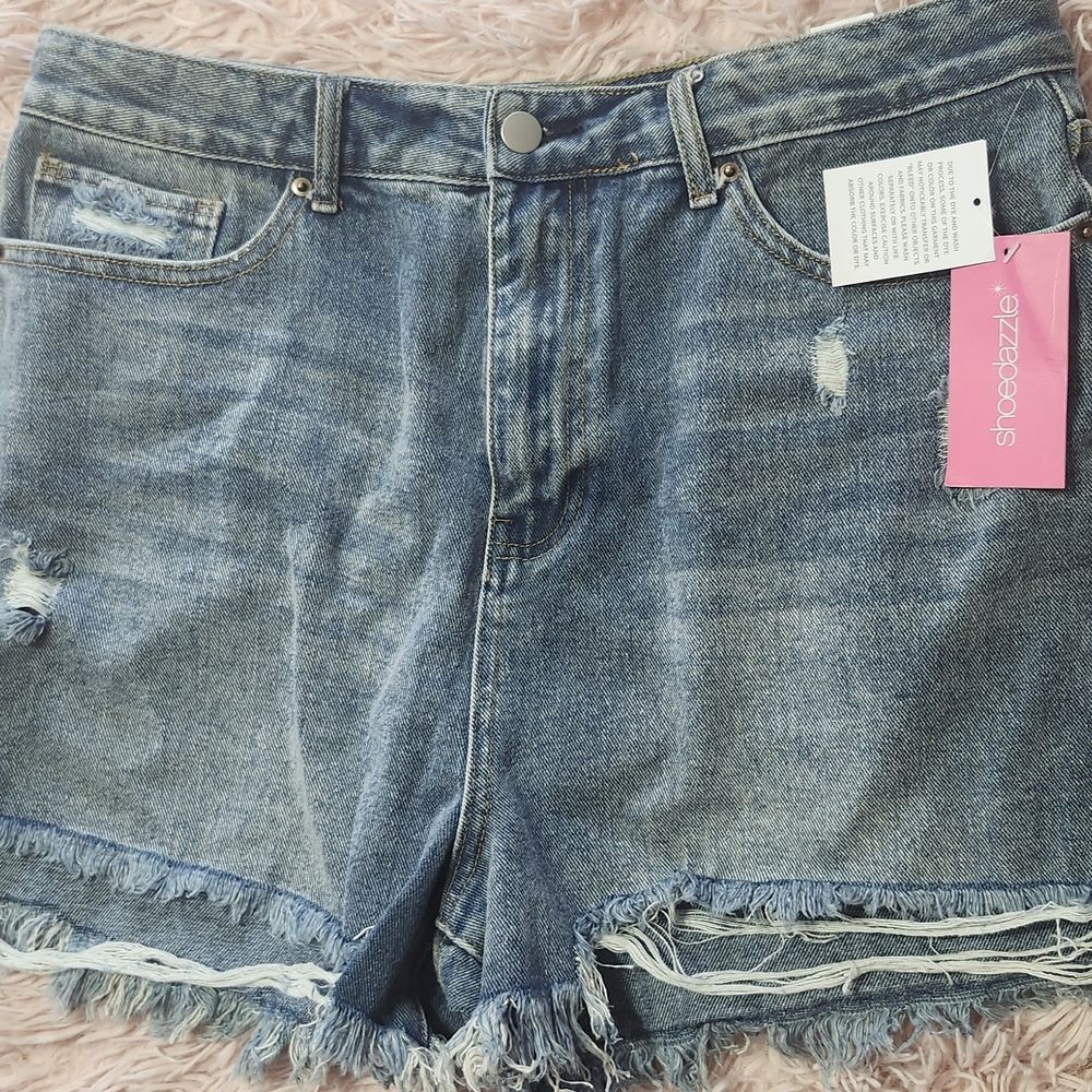Shoe Dazzle Frayed Hem Blue Denim Shorts